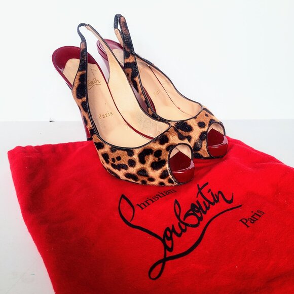 Christian Louboutin Leopard Cheetah Print Calf Hair Slingback Peep Toe Heels 39 - Picture 5 of 11
